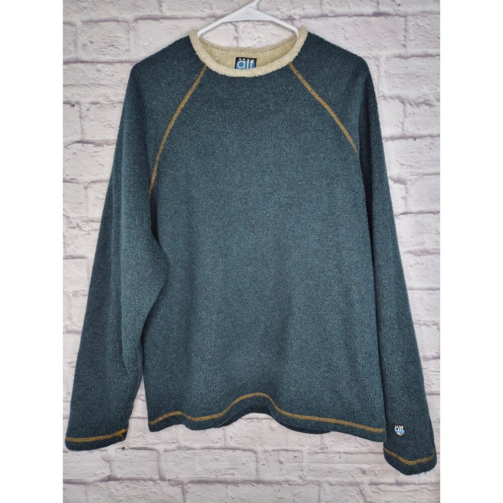 Vtg Alf Clothing Gorpcore Alfpaca Fleece Sweater Mens L Boxy Teal Blue Kuhl